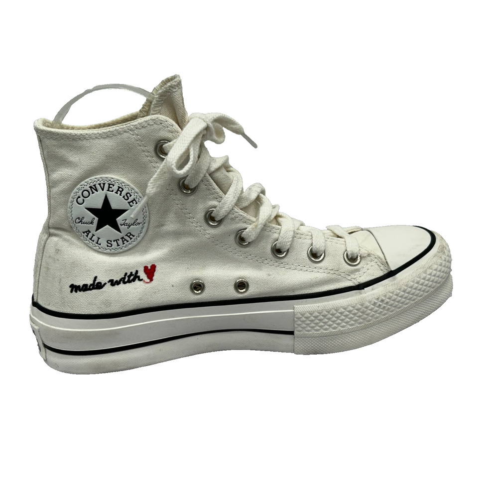 Converse White Chuck Taylor All Star Lift High Made With Love Sneakers US Size 8